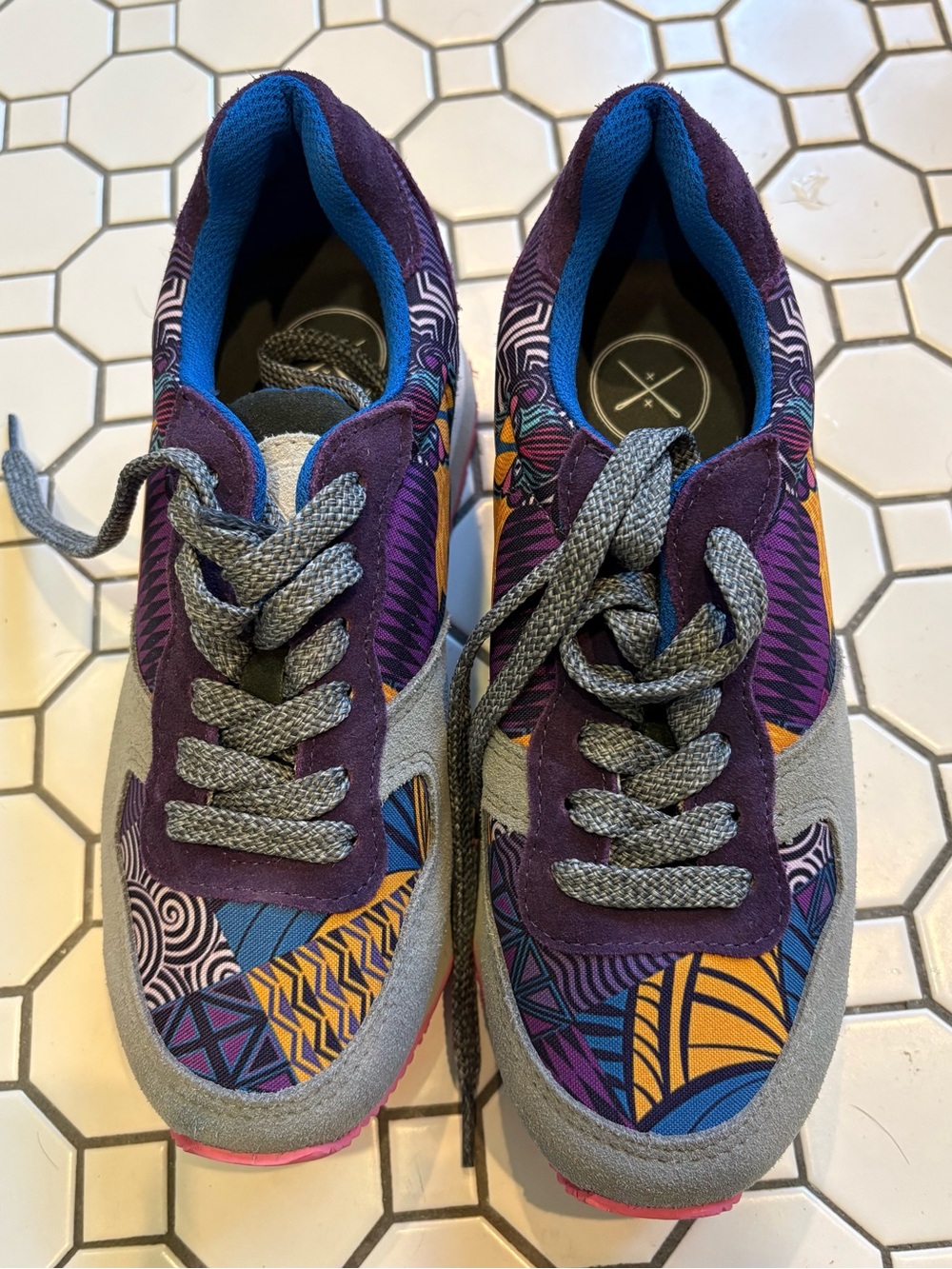 inkkas Multicolor Patterned Women's Sneakers - Purple, Blue, Yellow, Gray